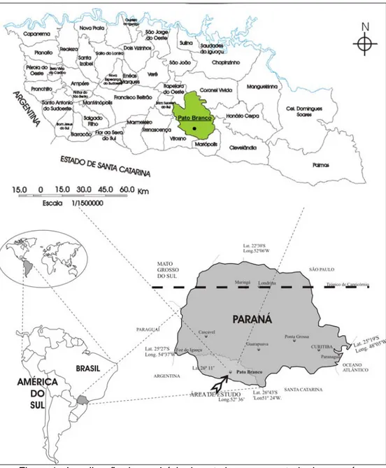 Figura 1 - Localização do município de pato branco no estado do paraná e  na e na região sudoeste 