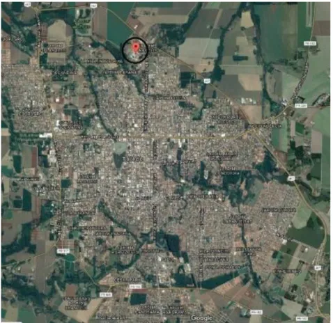 Figura 1: Foto da Cidade de Toledo, Paraná, com a localização do Parque Industrial  José Luiz Salles, Vila Industrial