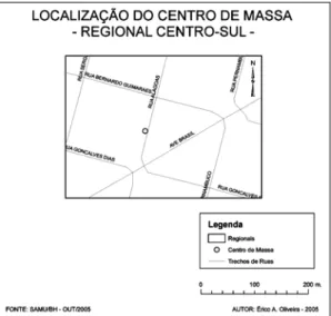 Fig. 12 – Localização do centro de  massa da Regional Centro-Sul. 
