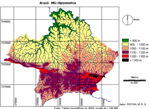 Figura 3 – Mapa de hipsometria do município de Araxá - MG 