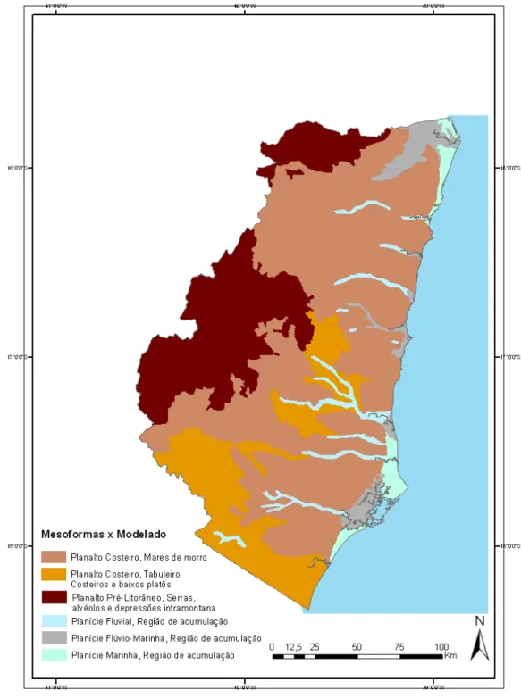 Figura 2 - Mapa Geomorfológico do Extremo Sul da Bahia em 2004  Adaptado (SEI, 2004). 
