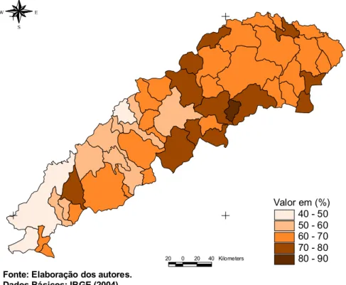 Figura 6 - Percentual de Pessoas Pobres nos Municípios da Mesorregião Jequitinhonha (MG) em 2000 