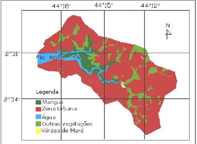 Figura 4: Mapa do estado do meio físico da bacia do rio Anil para 1999, (Alcântara &amp; Silva, 2003)