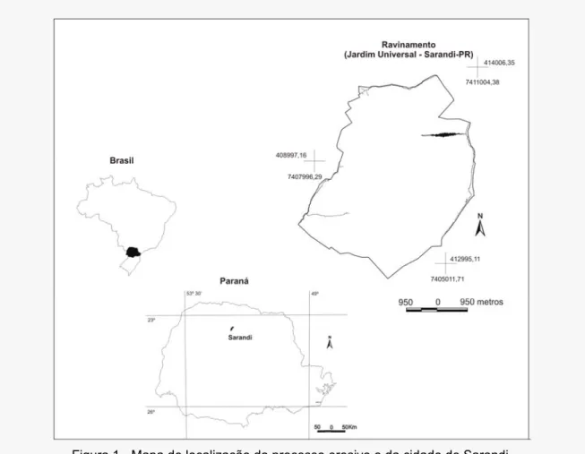 Figura 1 - Mapa de localização do processo erosivo e da cidade de Sarandi. 