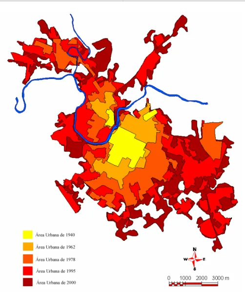 Figura 6 - Perímetros urbanos de 1940, 1962, 1978, 1995 e 2000. 