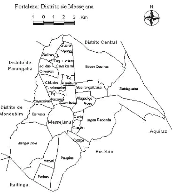 Figura  1 - Distrito de Messejana e seus bairros, no Município de Fortaleza, Ceará. 