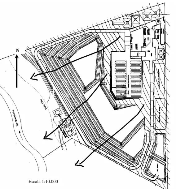 Figura 2  -  Direção preferencia l do escoamento superficial na área do aterro sanitário de  Uberlândia 