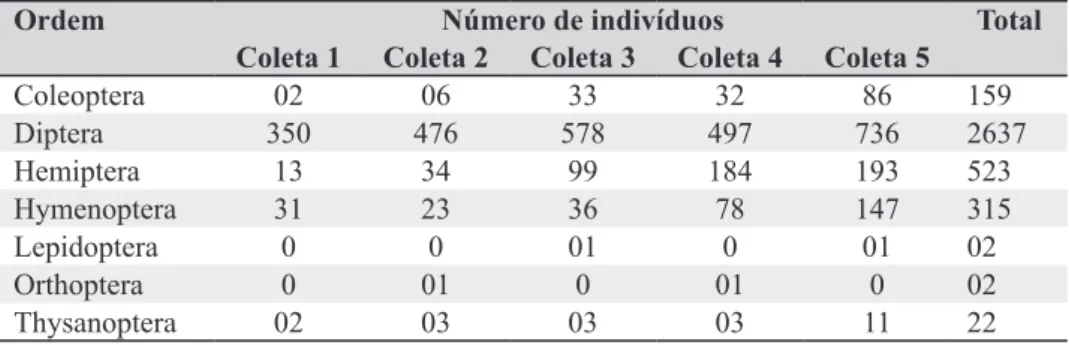 Tabela 1: Número de representantes da entomofauna associada ao girassol, por ordem.