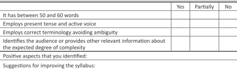 Figure 2 - Form with the assessment protocol for the syllabus 
