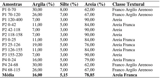 Tabela  2  –  Textura  dos  Solos  Coletados  nos  Taludes  da  Voçoroca:  Córrego  da  Cava 