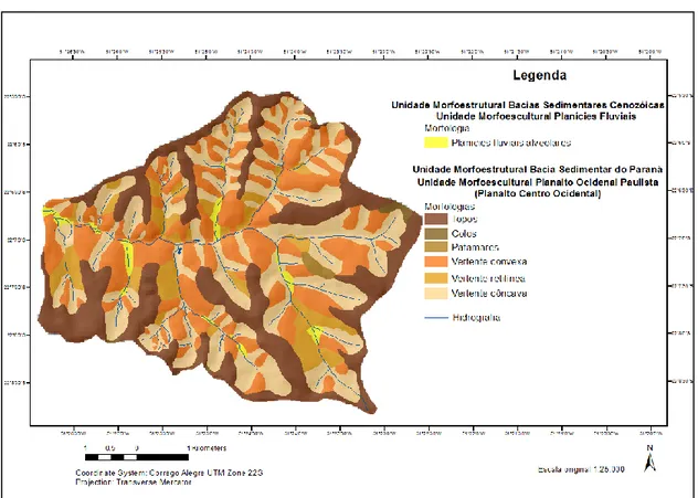 Figura 3 - Mapa Geomorfológico da Bacia Hidrográfica Córrego do Veado. 