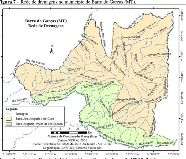 Figura 7 – Rede de drenagens no município de Barra do Garças (MT). 