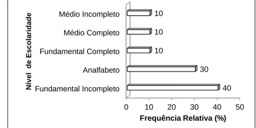 Gráfico  2  -  Distribuição  percentual  dos  pescadores  artesanais  entrevistados  no Igarapé da Fortaleza em relação ao nível de escolaridade