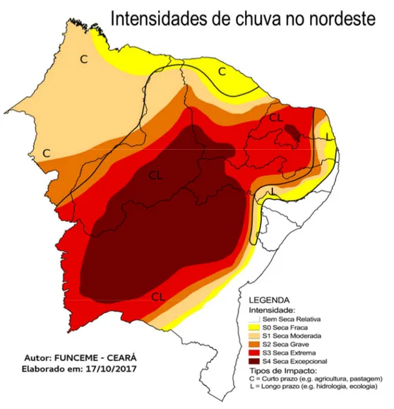 Figura  01:  Mapa  com  os  índices  de  Pluviosidade  no  Nordeste  do  Brasil.