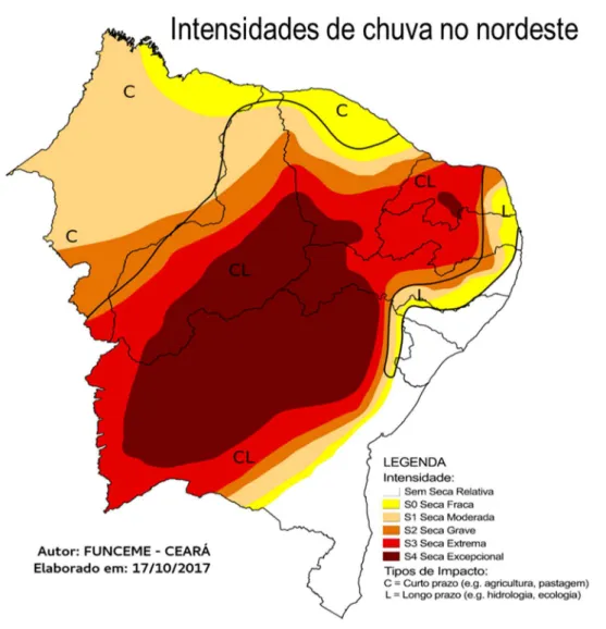Figura  01:  Mapa  com  os  índices  de  Pluviosidade  no  Nordeste  do  Brasil.