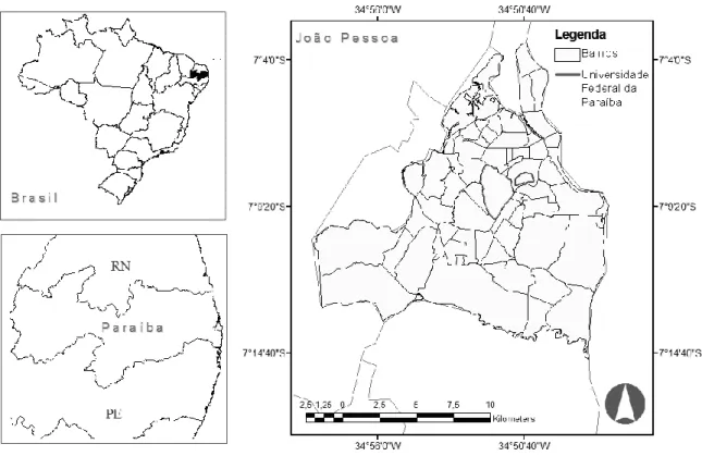 Figura 1 - Localização geográfica do município de João Pessoa-PB, no qual esta localizada a área de  estudo 