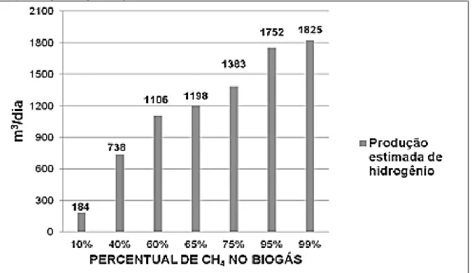 Figura  5  -  Volume  estimado  de  hidrogênio  produzido  a  partir  da  reforma  autotérmica  do  biogás  no  complexo agroenergético Ajuricaba 