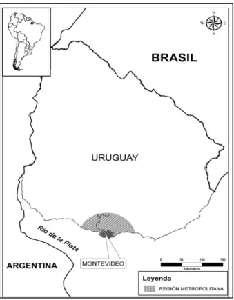 Figura 1: Mapa señalando la ubicación de la Región Metropolitana y el río Santa Lucía