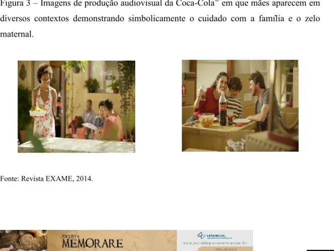 Figura 3 – Imagens de produção audiovisual da Coca-Cola ®  em que mães aparecem em  diversos  contextos  demonstrando  simbolicamente  o  cuidado  com  a  família  e  o  zelo  maternal