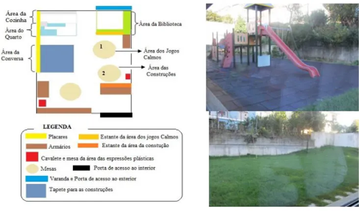Fig. 1 e Fig. 2 –  Planta da sala de Atividades ;  Espaço Exterior: Parque Infantil e Jardim           