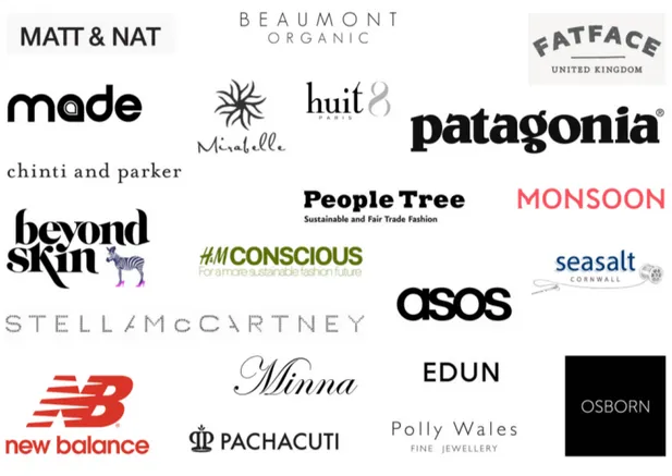 Figura 7: Marcas mencionadas no artigo &#34;Ethical Fashion: 21 Stylish Brands That You Need To Know About&#34; 