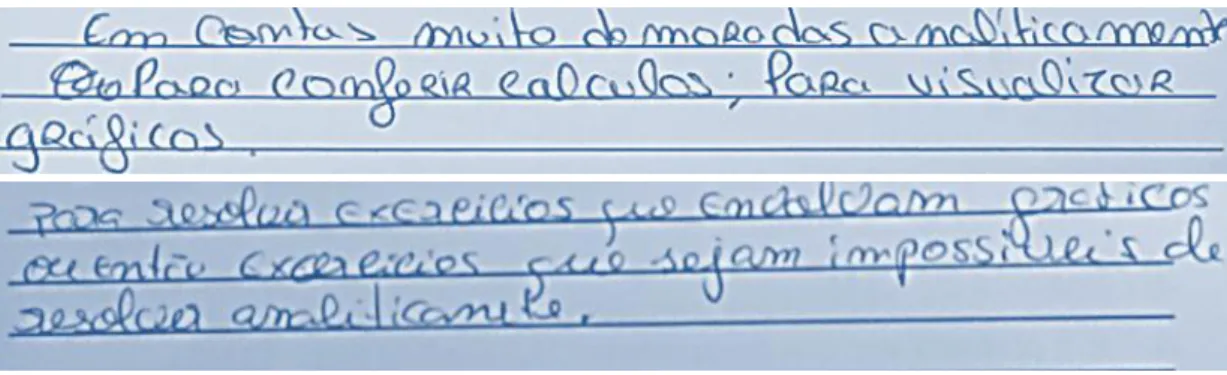 Figura 1. Finalidades da utilização da calculadora gráfica segundo os alunos A12 e A1