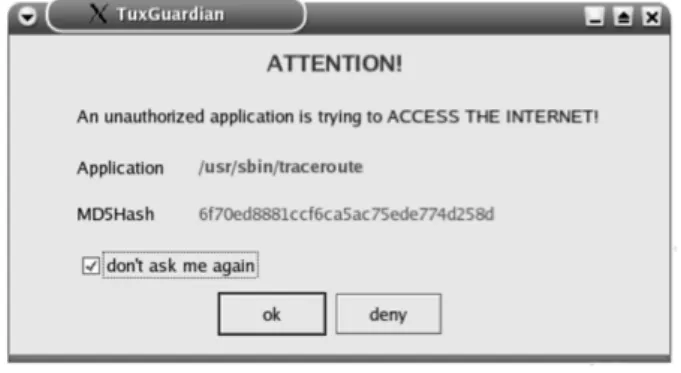 Figure 9 presents the TuxGuardian notification window.