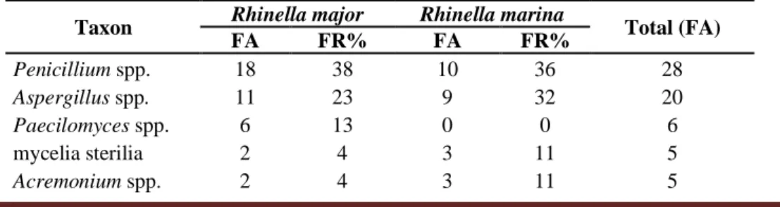 Table 1. Frequency of filamentous fungi taxa isolated from the cutaneous microbiota of R