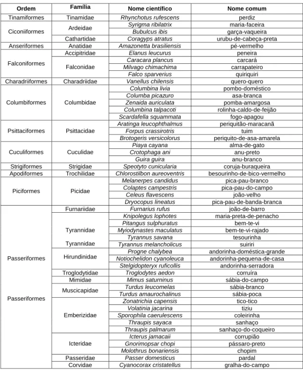 Tabela I. Espécies observadas nos Campos Experimentais da FAEF.