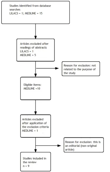Figure 1 – Flow chart referring to the searches and inclusion of studies in the literature review