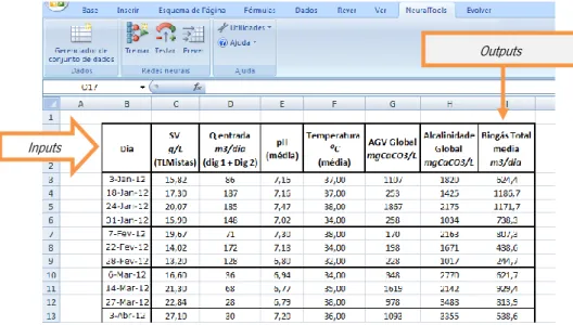 Figura 22. Exemplo de uma base de dados para utilizar com o NeuralTools. 