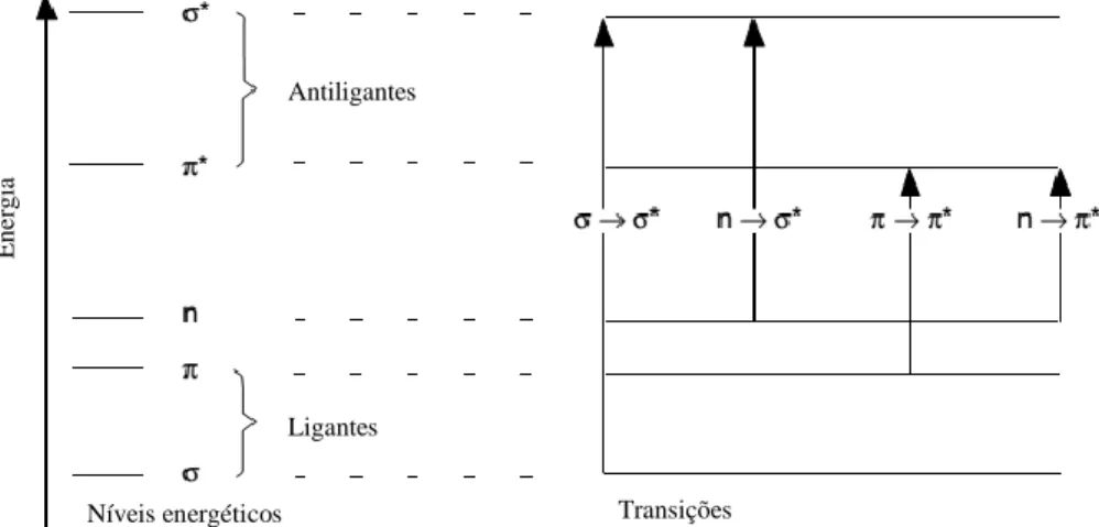 Figura 4 - Transições eletrónicas na espetroscopia ultravioleta e visível. 