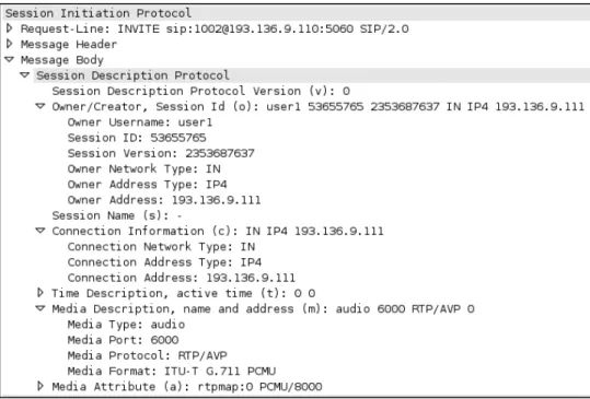 Figura 2.10. Exemplo de informações SDP contidas num pacote SIP. 