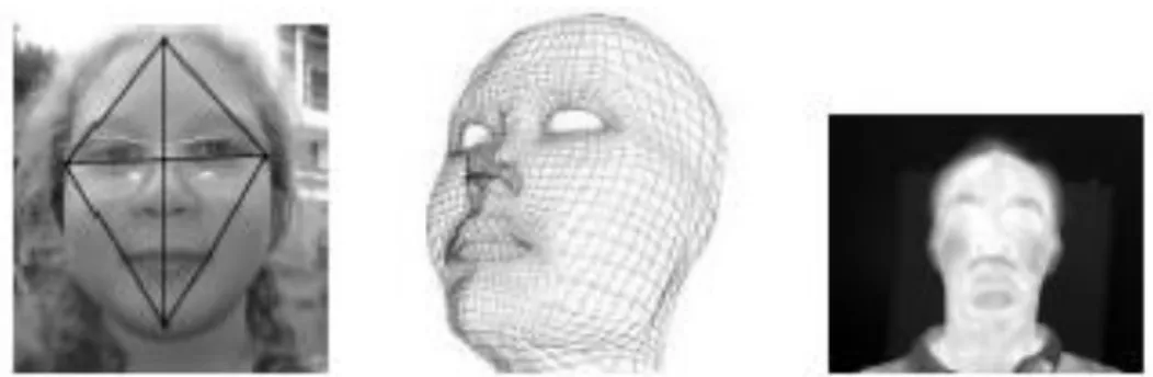 Figura 7 – Obtenção da imagem da face: 2D; 3D; Infravermelhos. Costa, et al., 2006 
