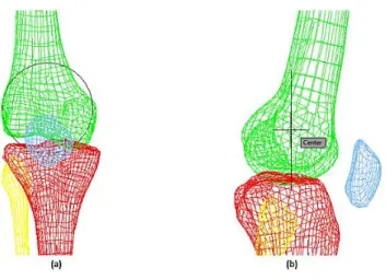 Figur a 3-9 Determinação das coordenadas 3D da articulação do joelho: (a) Vista frontal; (b) Vista lateral, no  software  AutoCAD
