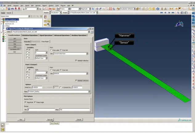 Figure 4.5 SPA procedure to obtain the compliance spectrums (see example in section 3.2.1.1): input  (“Hammer”) –  Concentrated load  node set; output (“Sensor”) –  Sensor  node set