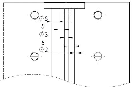 Figura 35: Desenho de pormenor da maquinagem das varetas de 2 e 5mm 