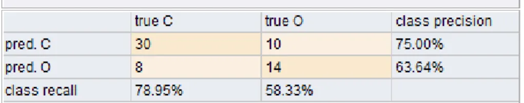 Figure 10 – Example of the results outcome by RapidMiner software. 