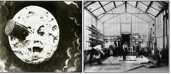 Fig. 2 - Le Voyage dans la Lune, 1902                                          Fig. 2 - Construção do estúdio de Georges Méliès 1897  Fonte: Filmsite 4                                                                                 Fonte: Imaginário Produç