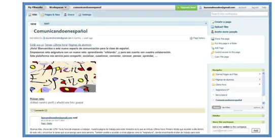 Figura 4: Wiki: (Pbworks) Comunicandoenespanol 