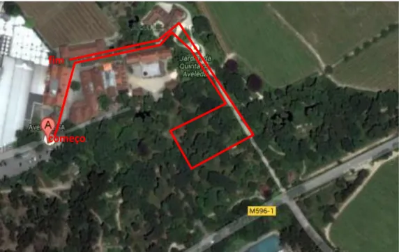 Ilustração 8 – mapa de satélite da Quinta da Aveleda e rota da atividade 