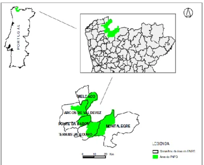 Figura 12 - Localização geográfica e enquadramento administrativo do PNPG  [Fonte] Revisão do POPNPG, 1º Fase - Caracterização 