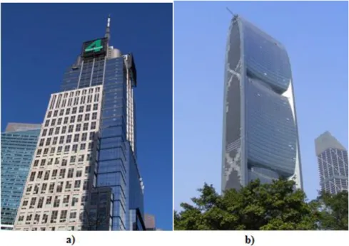 Figure 4 - Condé Nast Building a) (adapted from [11]) and Pearl River Tower b)  (adapted from [12]) 