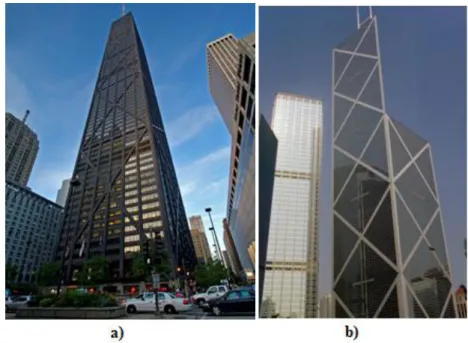 Figure 16 - John Hancock Center a) (adapted from [29]) and Bank of China Tower b)  (adapted from [30]) 