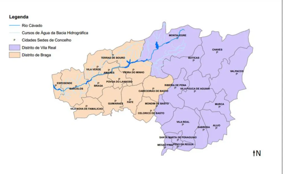 Figura 3: Localização do rio Cávado (adaptado de: PBH do rio Cávado, 2000) 