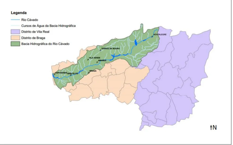 Figura 4: Delimitação da Bacia Hidrográfica do rio Cávado (adaptado de: PBH do rio Cávado, 2000) 