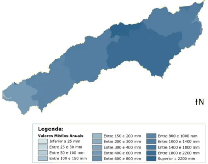 Figura 6: Escoamento Médio Anual da Bacia Hidrográfica do rio Cávado (adaptado de Atlas da Água,  2013) 