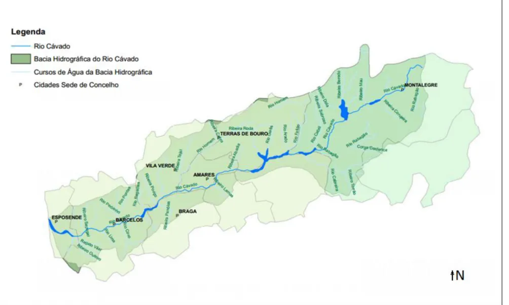 Figura 7: Afluentes do rio Cávado (adaptado de: PBH do rio Cávado, 2000)