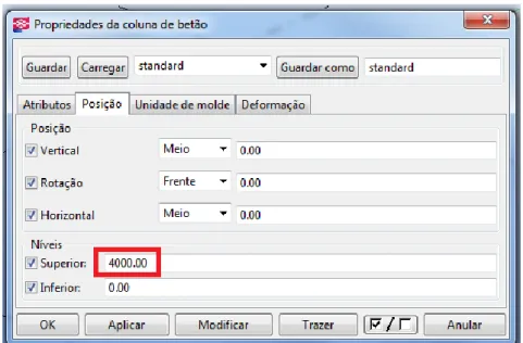 Figura 41 – Propriedades do pilar de betão criado (2) (software Tekla Structures)  4.  Modelação das armaduras de betão armado de um pilar através do método 