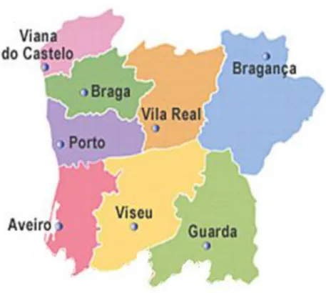Figura 13 – Mapa regional da zona norte de Portugal (Bateira, et al, 2007)  3.1.1. Cheias progressivas 